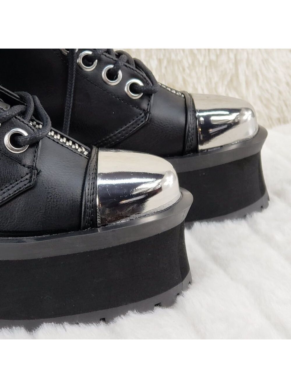 Gravedigger Chrome Toe Cap Platform Goth Punk Boots - Picture 3 of 12